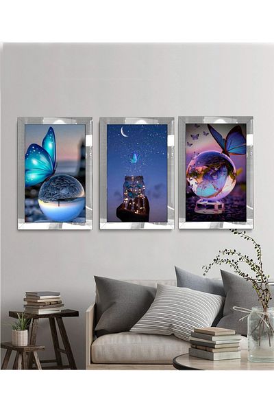 avm19 Pictură modernă Globe cu cadru din plexiglas 3 piese