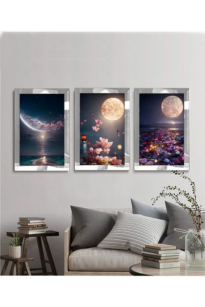 avm19 Pictură Lună Plină cu Cadru Plexi 3 buc