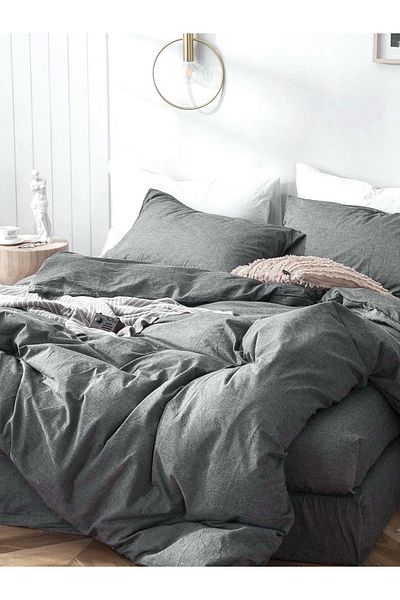 CAQQA Dark Gray Double Sheet Elastic Cotton Duvet Cover Set
