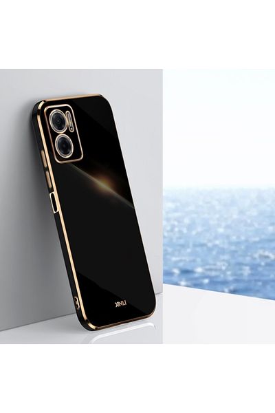 Fibaks حافظة هاتف Xiaomi Redmi Note 11e ذات حافة لامعة ومطرزة باللون الذهبي وغطاء حماية للكاميرا