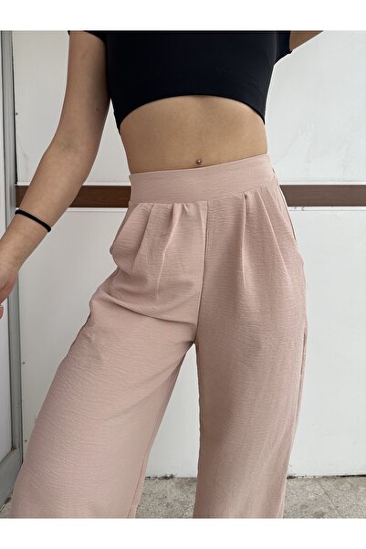 ARL MODA Kadın Airobin Kumaş Yüksel Bel Geniş Paça Pantolon