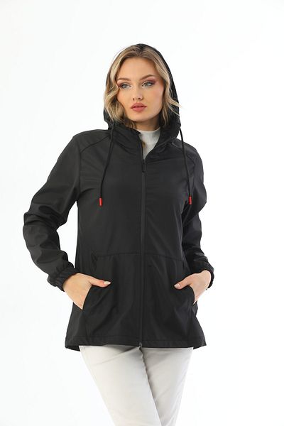 First Steps Femeii negru căptușit impermeabil și rezistent la vânt cu glugă Raincoat - Windbreaker