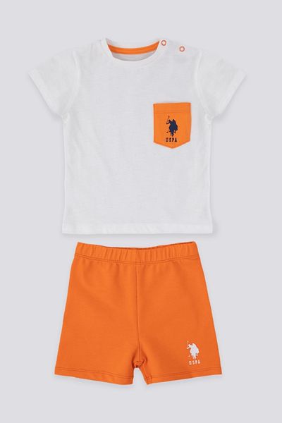 U.S. Polo Assn. طقم أطفال برتقالي مكون من قطعتين