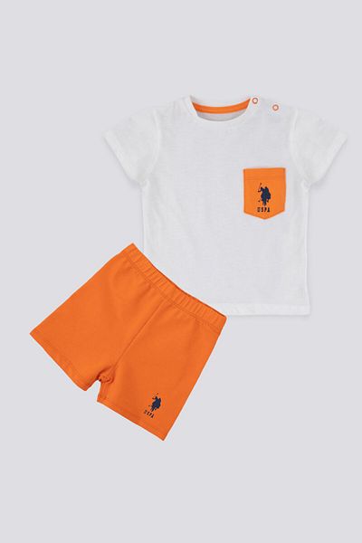 U.S. Polo Assn. طقم أطفال برتقالي مكون من قطعتين