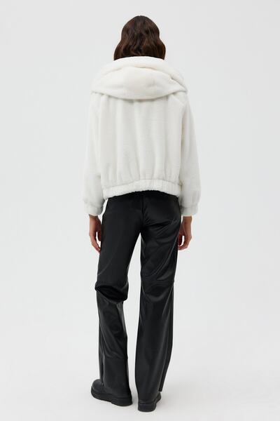 Açelya Okcu Premium Hooded Faux Fur Plush Coat