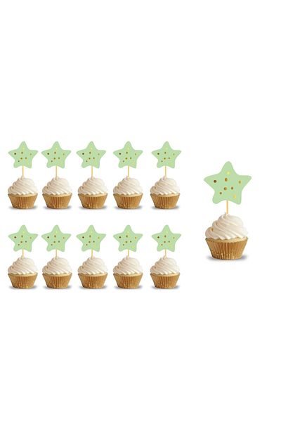 Big Party Star Themed Macaron Colored Soft Green Party Toothpicks Pack of 10
