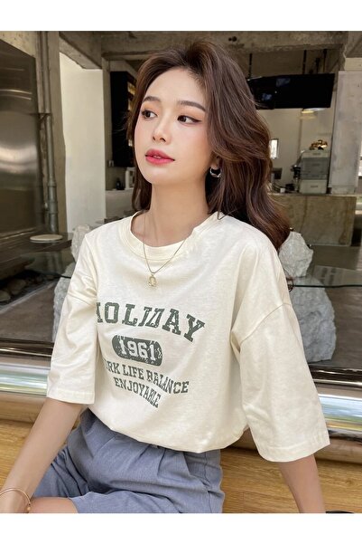 MOONBULL Oversize Holiday 1961 Printed Beige T-shirt