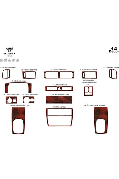 meriç cockpit design ميريتش ®   أودي A6 توربيدو أمامي مطلي بالماهوجني 14 قطعة...