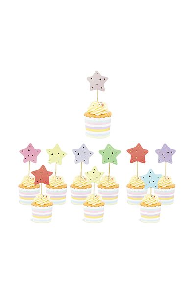 Big Party Star Themed Macaron Colored Soft Party Toothpicks 10 Pieces
