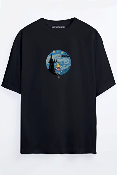 Harmandar تيشيرت مقاس كبير للجنسين بطبعة أليس أسود - أبيض - برتقالي - بيج