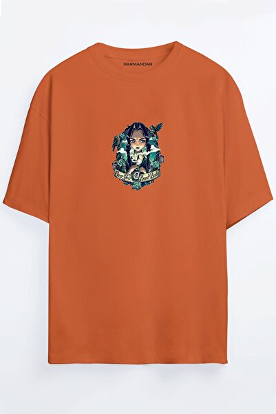 Harmandar Τετάρτη εμπριμέ Unisex πορτοκαλί μπλουζάκι Oversize