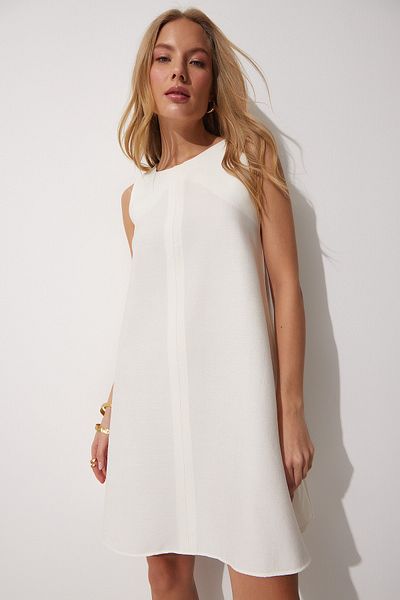Happiness İstanbul Women's Ecru Summer Woven A-Line Dress BF00067