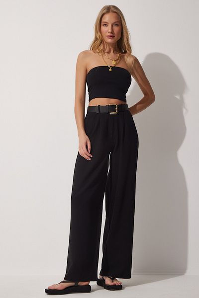 Happiness İstanbul Women's Black Wide Leg Casual Trousers HF00417