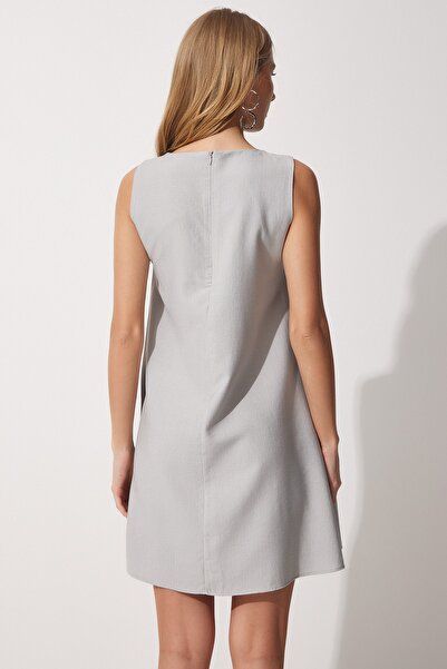 Happiness İstanbul Dámské kamenně šedé letní tkané šaty A-Line BF00067