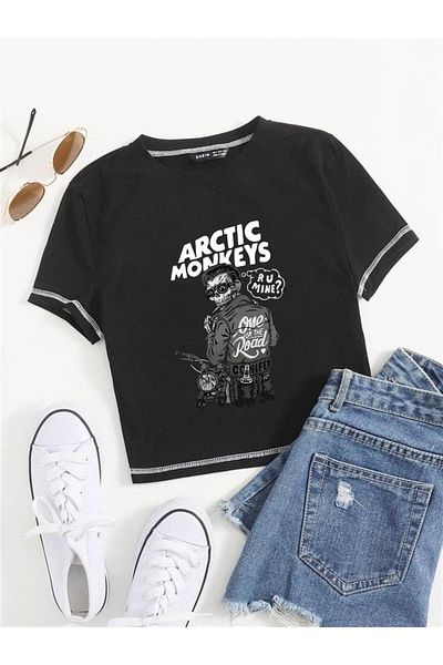 Touz Eysa Arctic Monkeys 'r U Mine' Printed Backstitch Black Crop
