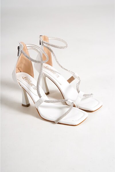 Moda Değirmeni White Skin Women's Stone Evening Dress Shoes Bg1061-121-0001