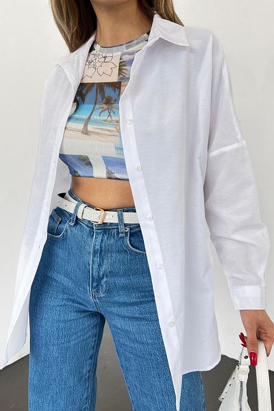 LE CARAMBOLE Γυναικείο λευκό oversize μακρύ βασικό πουκάμισο
