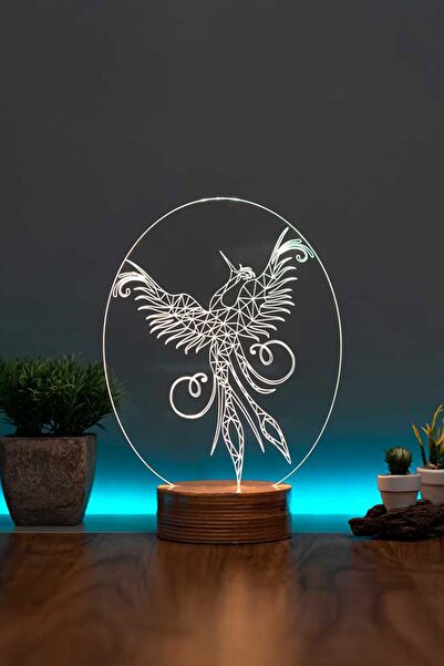 BY-LAMP Anka Kuşu Zümrüdüanka Figürlü Led Masa Lambası | 7 Işık Rengi | Ahşap...