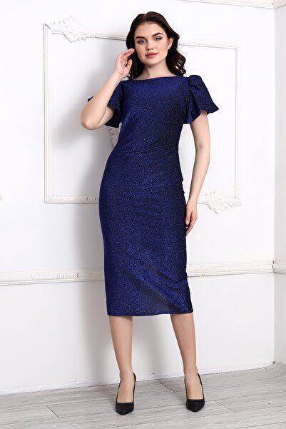 Rokka Moda Simli Balon Kol Balık Elbise