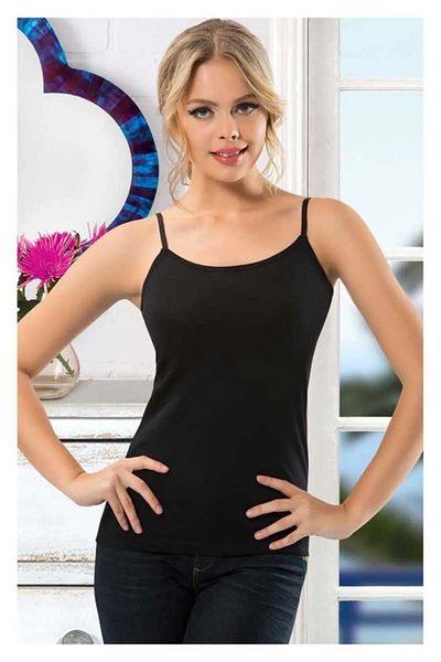 Anıt 3 Pieces, Women's Rope Strap Adjustable Strap Undershirt 92% Cotton 8% Lycra Black