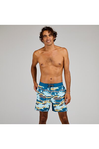 Decathlon Erkek Orta 17" Deniz Şortu / Boardshort - Gri Palmiye Desenli - PALMERAIE 500 Beden: 46