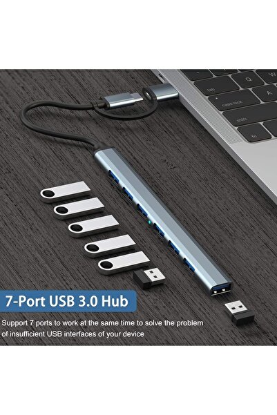 Apera Gn-83 Multi Port Type-c Ve Usb Girişli 7 Port Usb Hub Otg Çoğaltıcı Tablet Telefon Bilgisayarlar