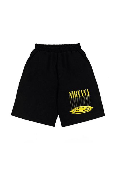 Touz Nirvana εμπριμέ μαύρο unisex χτενισμένο βαμβακερό σορτς