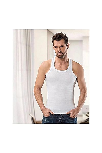 Anıt 5 Τεμάχια, Ανδρικό Ribbed Sports Singlet 100% Βαμβάκι (ραβδωτή) Λευκό