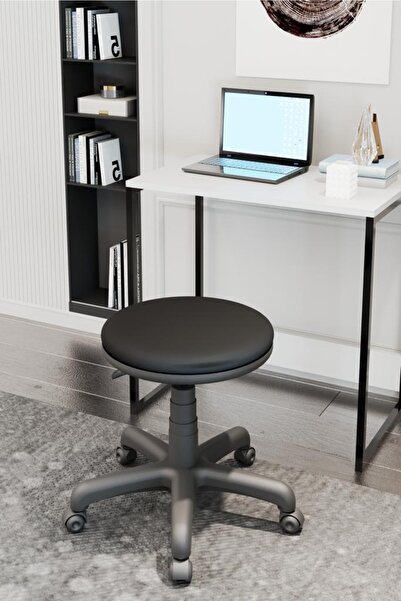 intarz Amortisörlü Tabure Siyah Renk Yükselir Tekerlekli