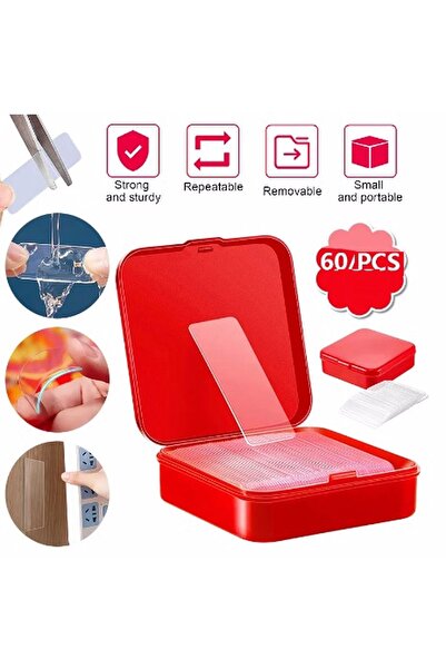 Genel Markalar Çift Taraflı Pratik Yıkanabilen Şeffaf Kutulu Jel Bant (60 Adet)