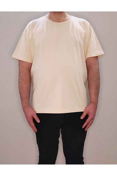 Bomenti Life Cream Men's Plus Size Comfortable Regular -normal Cut Basic Crew Neck T-Shirt