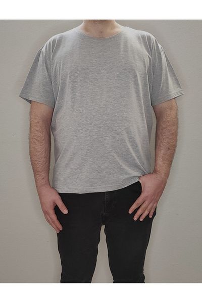Bomenti Life Melange Gray Men's Plus Size Comfortable Regular -Normal Fit Basic Crew Neck T-Shirt