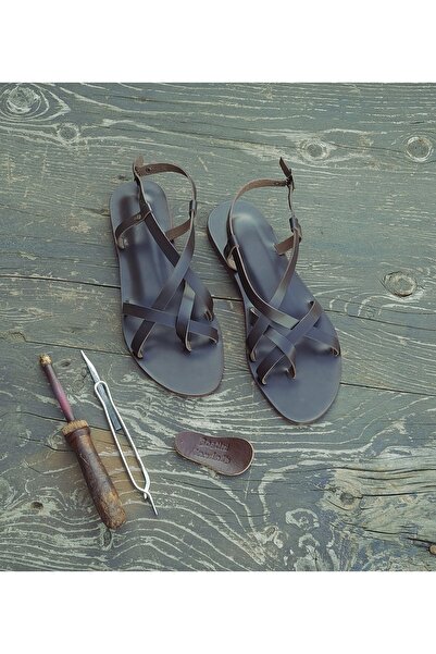 Bostini El Yapımı Hakiki Deri Kösele Kadın Sandalet
