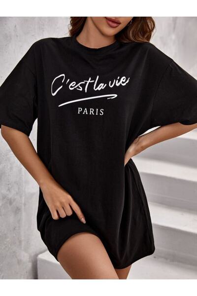 ORLONTEX Unisex Μαύρο Cestlavie εμπριμέ μπλουζάκι μεγάλου μεγέθους