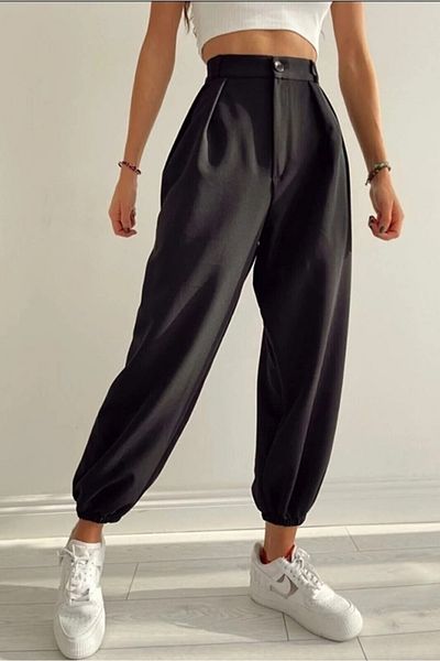 Trn JNS Pantaloni cu balon cu talie înaltă pentru femei Maria Black, cu talie elastică