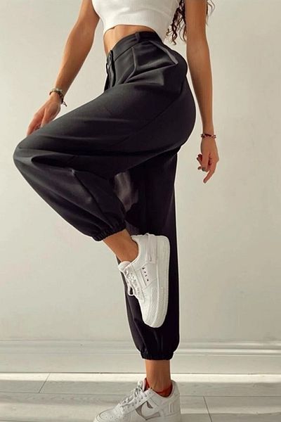 Trn JNS Pantaloni cu balon cu talie înaltă pentru femei Maria Black, cu talie elastică
