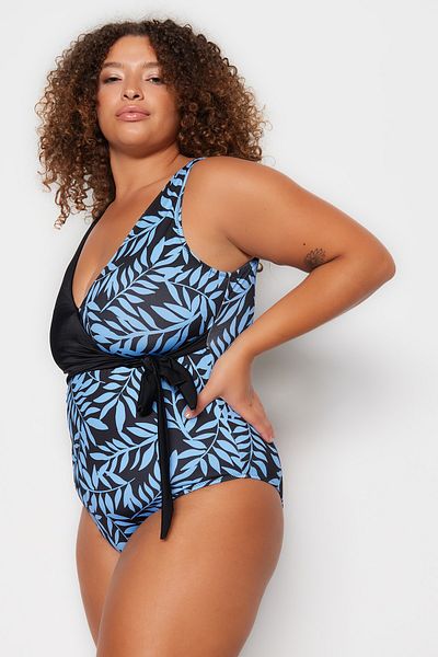 Trendyol Curve Costum de baie multicolor cu model tropical