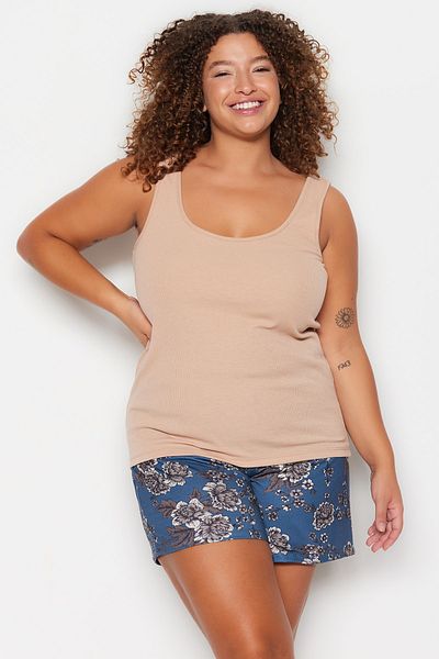 Trendyol Curve Multi-Colored Floral Single Jersey Plus Size Pajamas Set TBBSS23AI00004