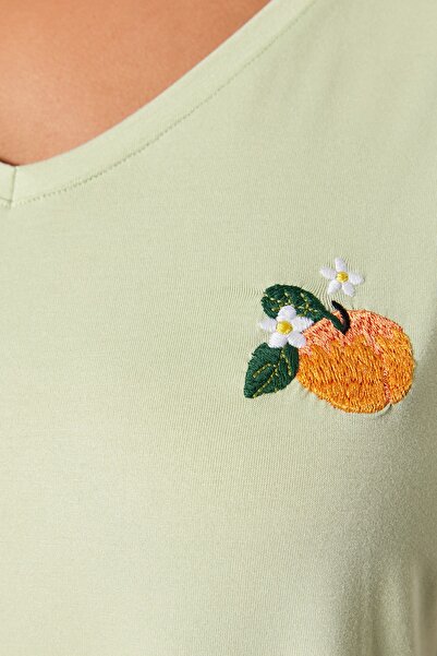 Trendyol Curve Menta nyomott kötött pizsama szett TBBSS23AI00005