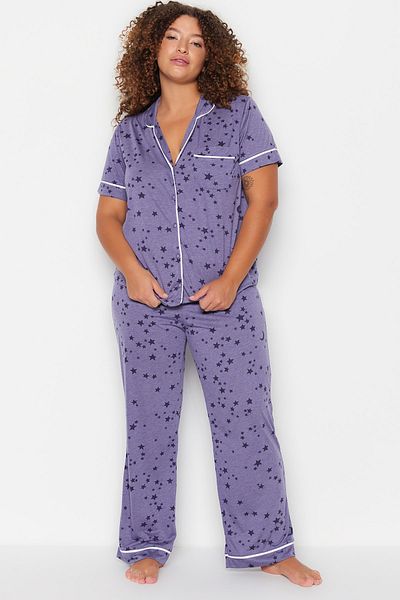 Trendyol Curve Große Größen in Pyjama-Set - Dunkelblau - Unifarben