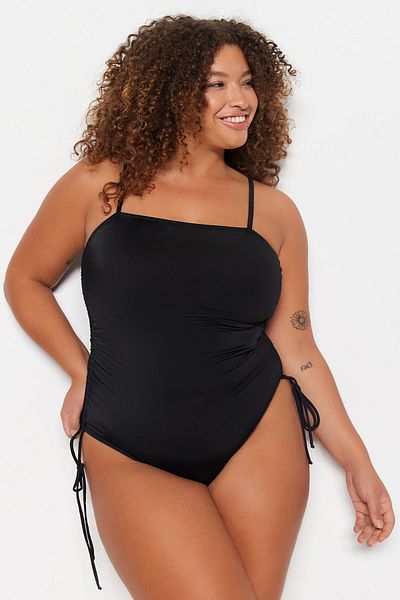 Trendyol Curve Costum de baie negru ajustabil cu adunare laterală cu efect de recuperare TBBSS23AM00041