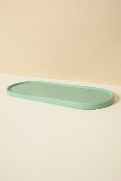 Handmeight Concrete Oval Green Color Coaster / Presentation / Tray