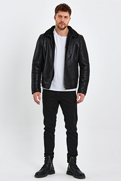 nero leather fur Pilot Kürk Kaban D84 (regular Fit)