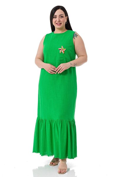 DISENTIS MODEST Rochie lungă, verde, fără mâneci, cu buzunar de mărime Plus
