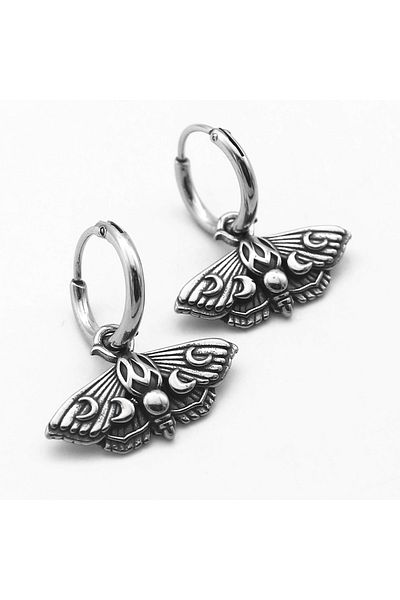 Viking Gothic Hoop Unisex 316l Steel Earrings with Butterfly & Moon Cycle Accessories