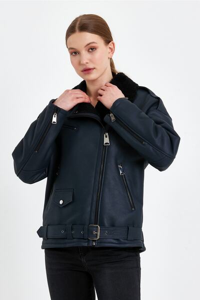 nero leather fur Körli Tüy Kuzu Kürkü Kadın Kaban(regular Fıt)vv509