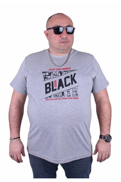 MocGrande Ανδρικό μπλουζάκι με στάμπα μεγάλου μεγέθους Μαύρο 23127 Γκρι Μελανζ
