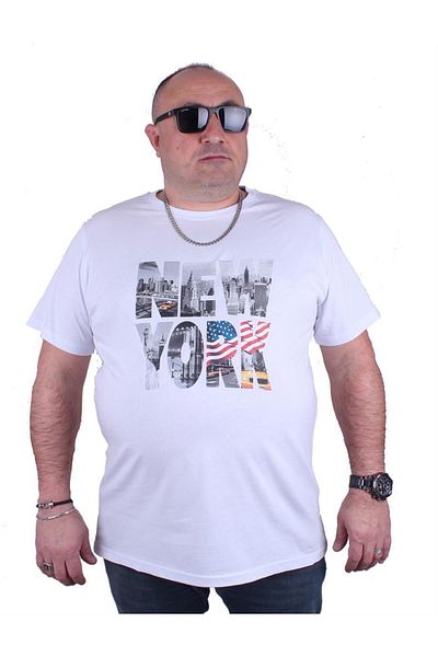 MocGrande Nagy méretű férfi nyomott póló New York 23129 fehér