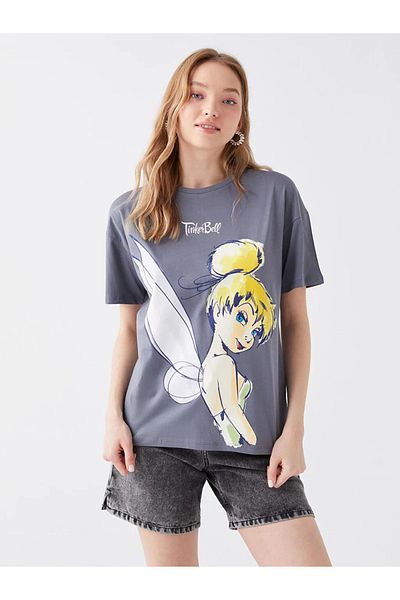 LC Waikiki Aymira Clothing Crew Neck Tinker Bell Printed Short Sleeve Women's T-Shirt
