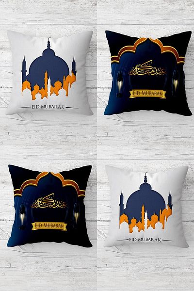 on the clouds Eid Mubarak Ramadan Mosque Patterned Hidden Zippered Throw Pillow Cover Sofa Pillow Cover Set (4pcs)